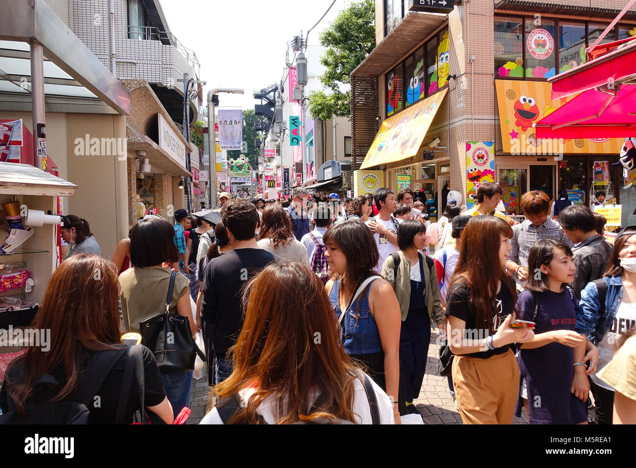 Crowded Day along Takeshita Street in Tokyo Stock Photo