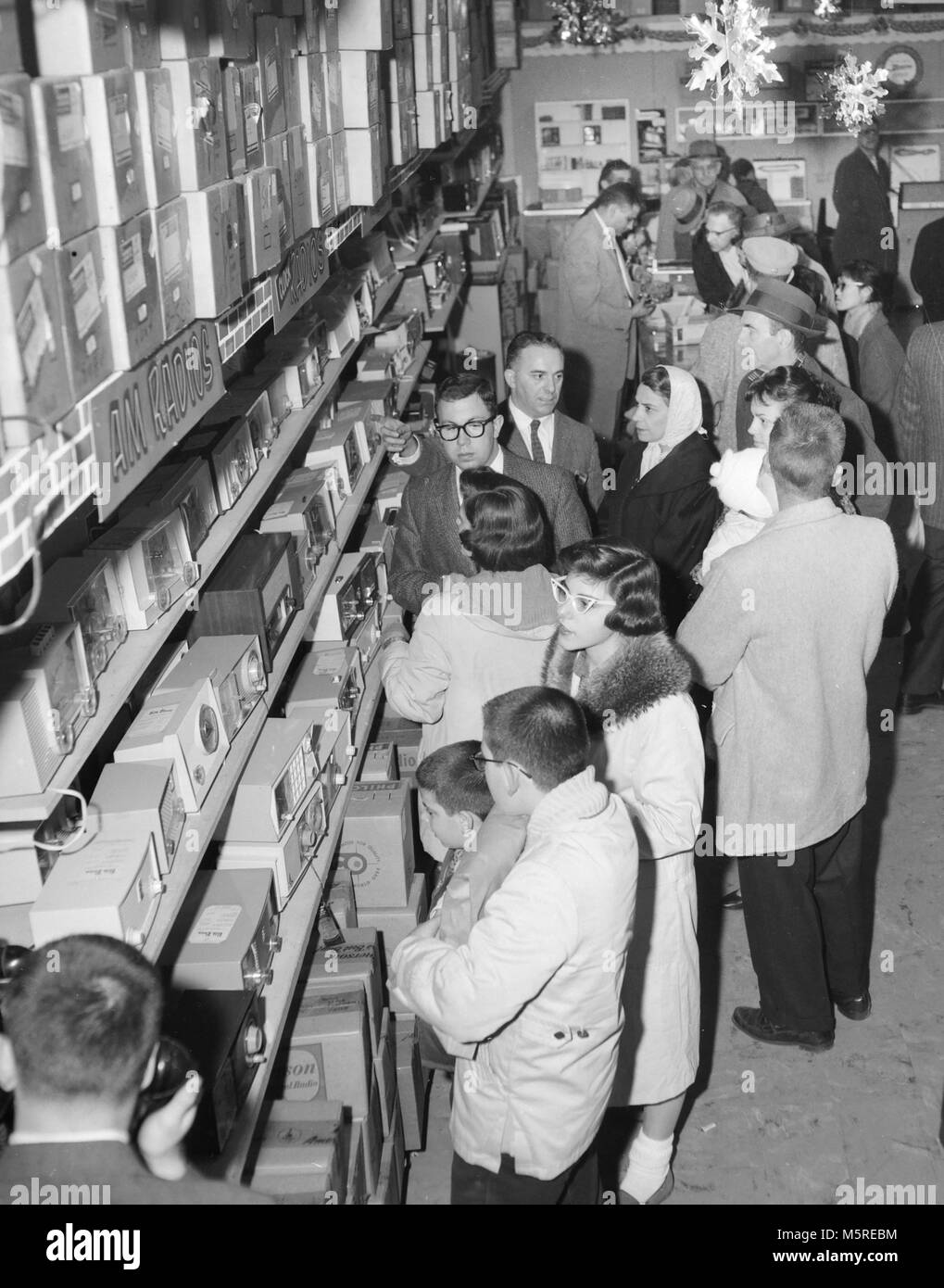 Christmas shopping frenzy at a Chicago-area Polk Brothers store, ca. 1960. Stock Photo