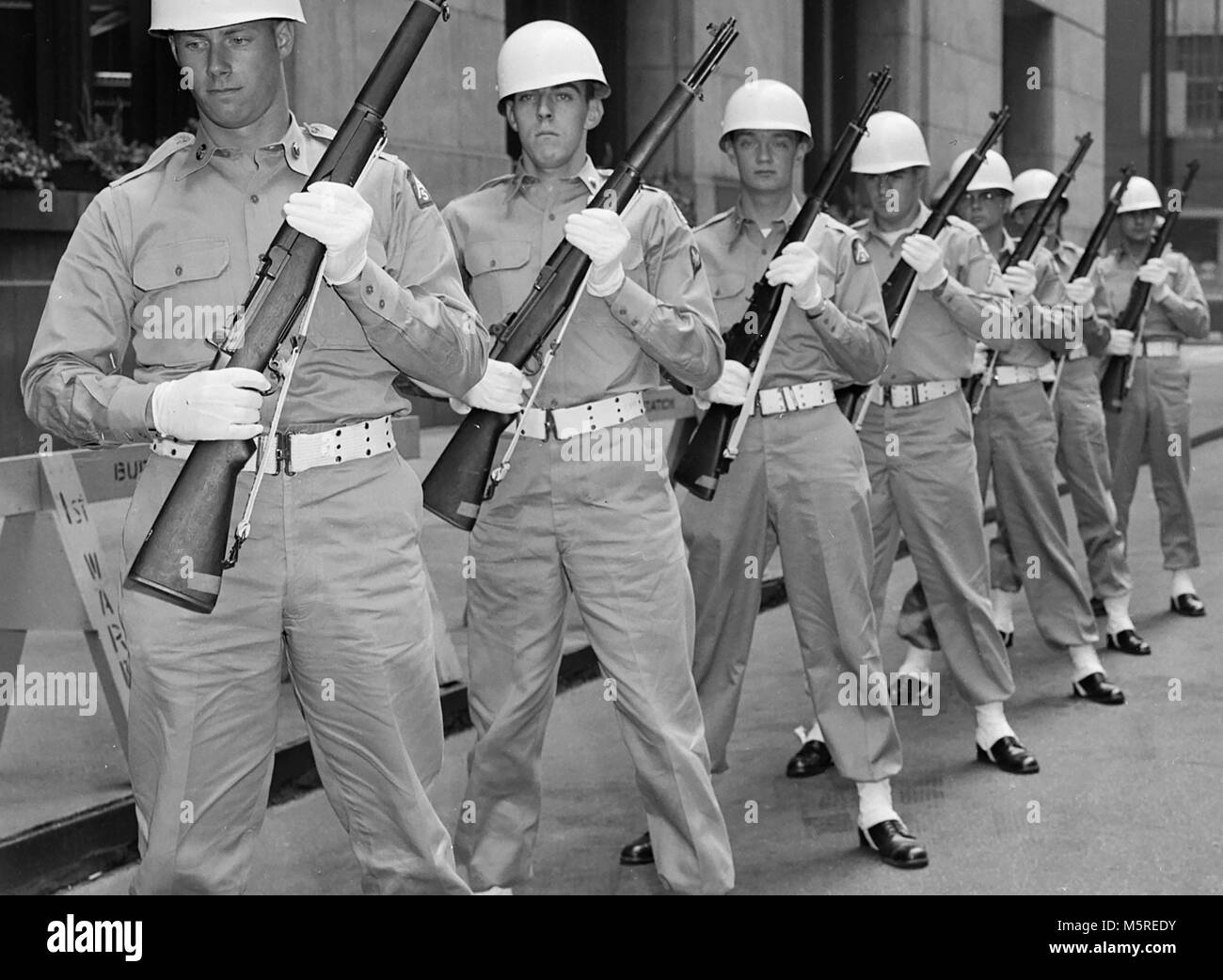 The US Army 3rd division of the 5th Army honor guard in Chicago in 1957. Stock Photo