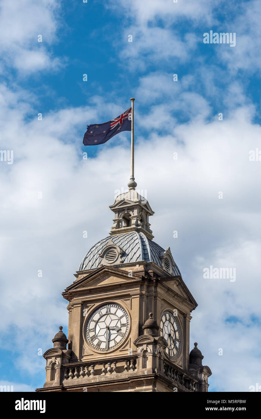Clock tower atop the Victorianera Central Raliway Station in Brisbane
