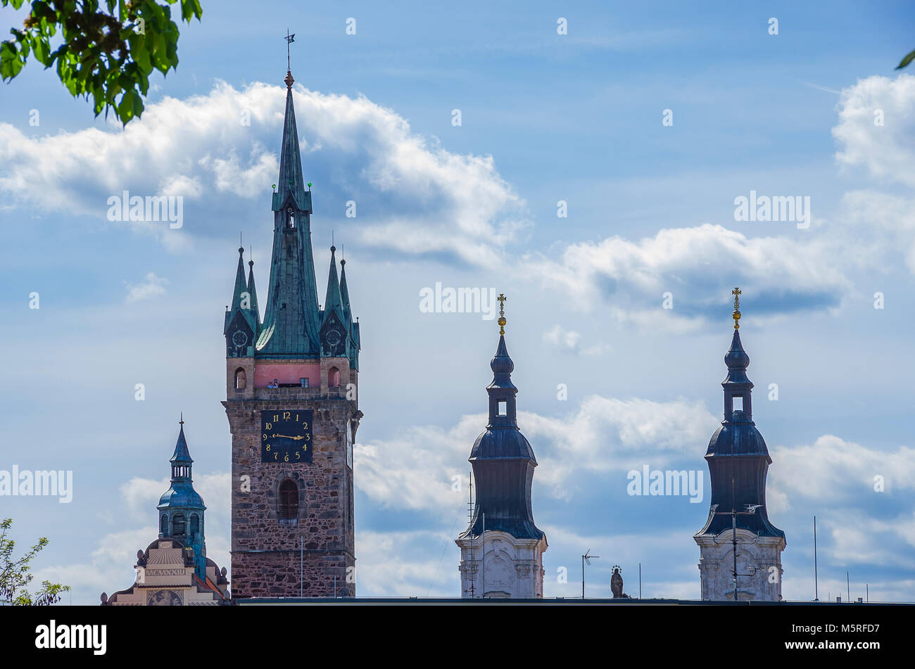Klatovy, Czech Republic steeples and spires and turrets of Old Town