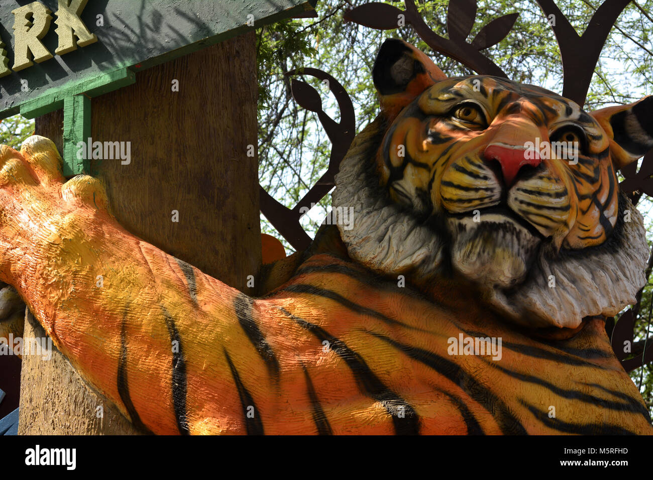 Tiger on a Tree Decoration at Surajkund Fair Stock Photo