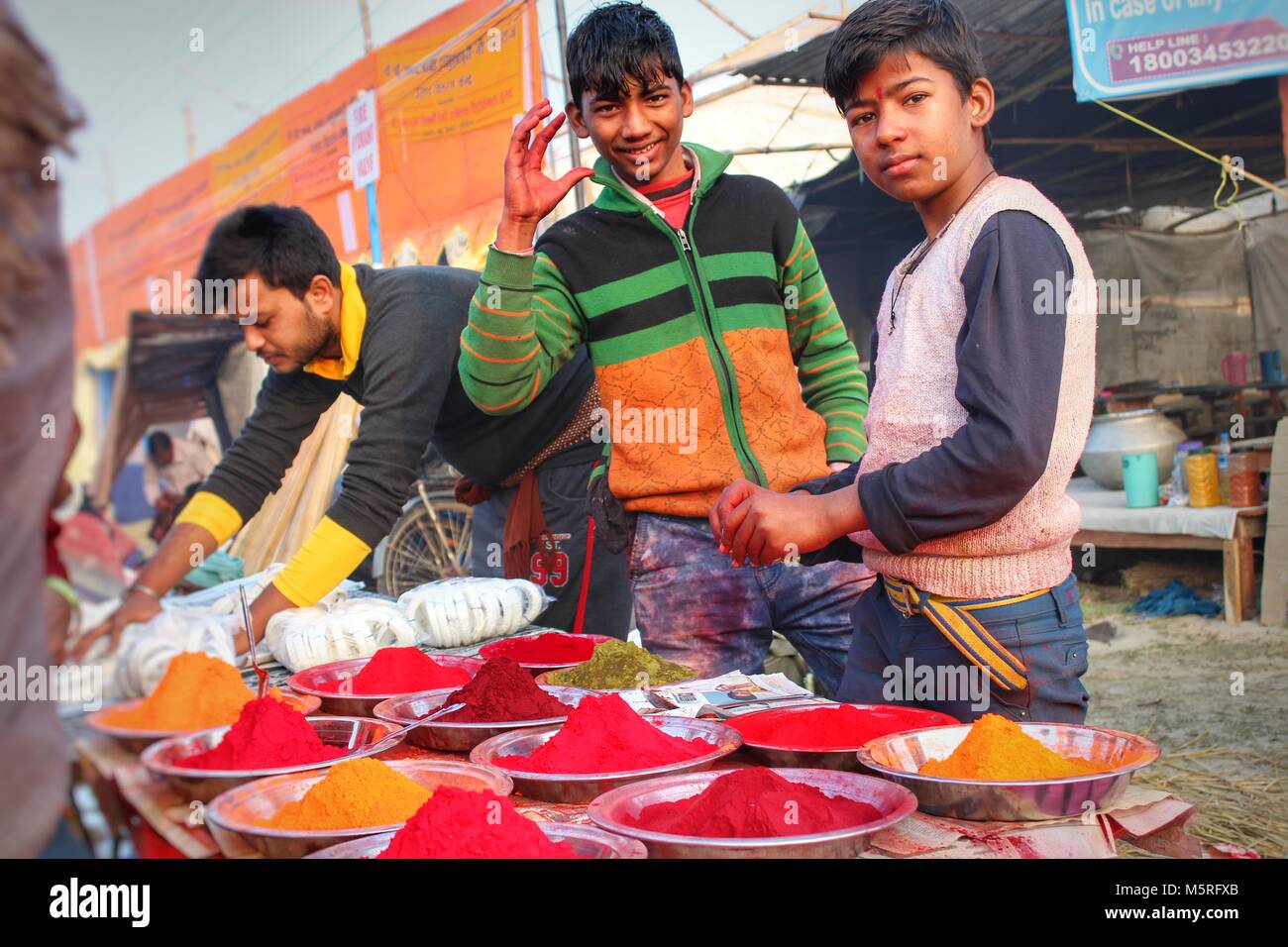Boys are selling dry color Stock Photo