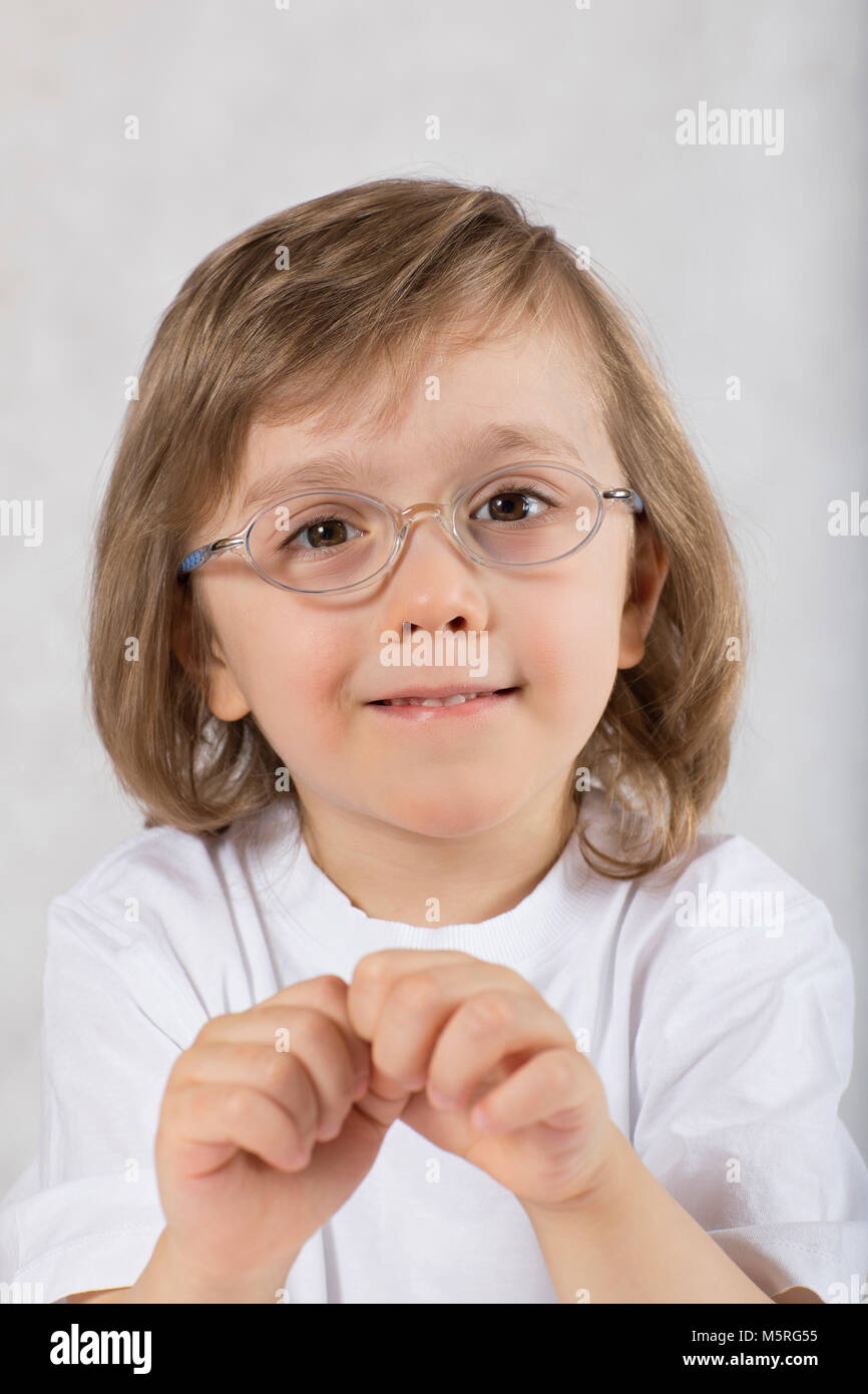 Boy of five years old in eyeglasses. Closeup Stock Photo Alamy
