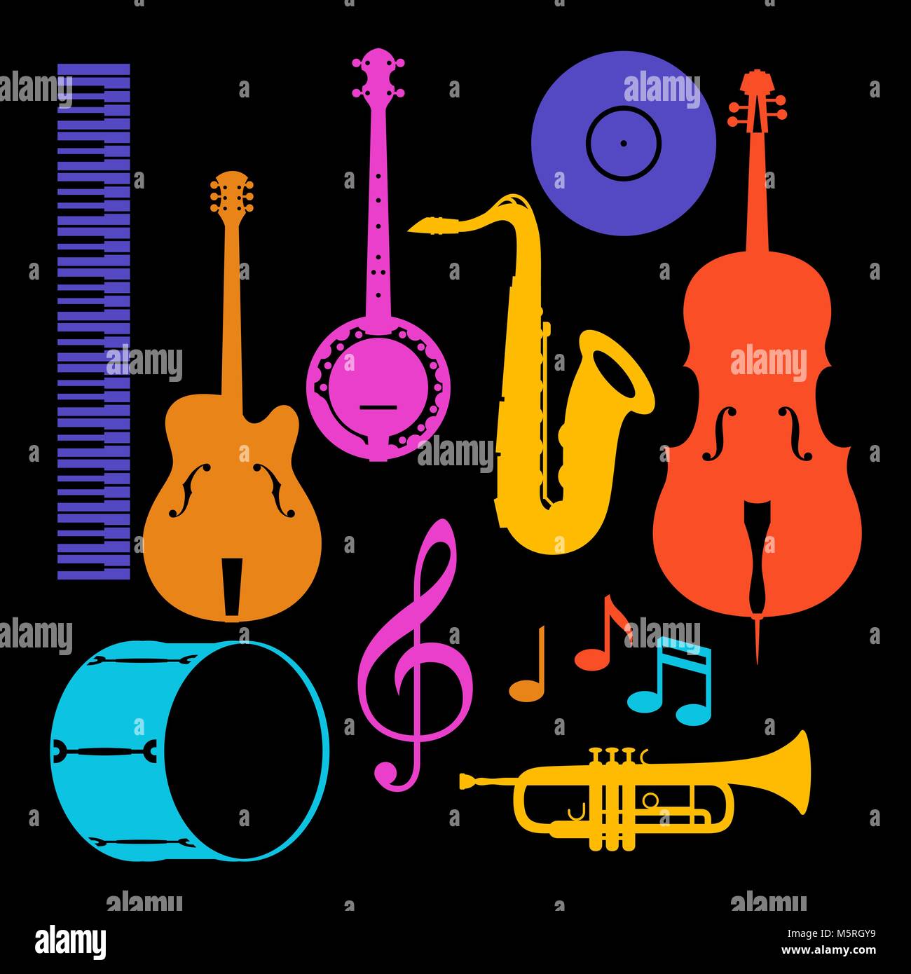 Set of musical instruments. Jazz, blues and classical music Stock Vector
