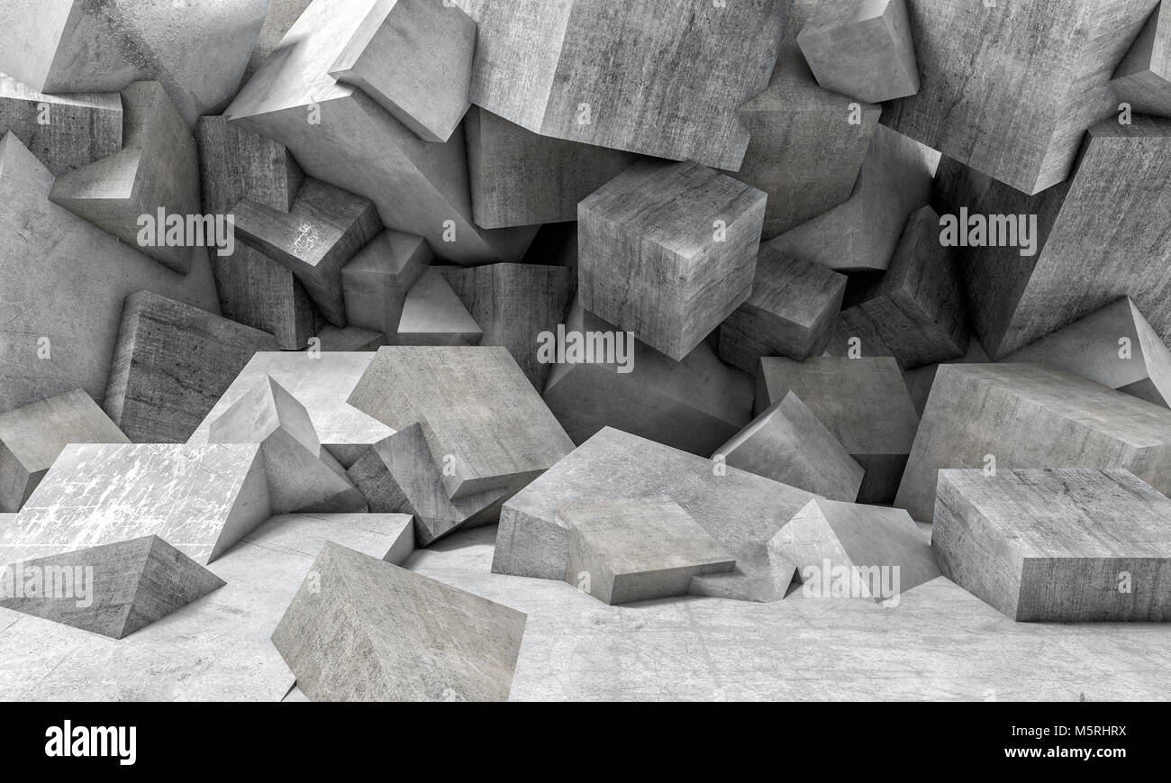 abstract concrete cubes wall background 3d rendering image Stock Photo