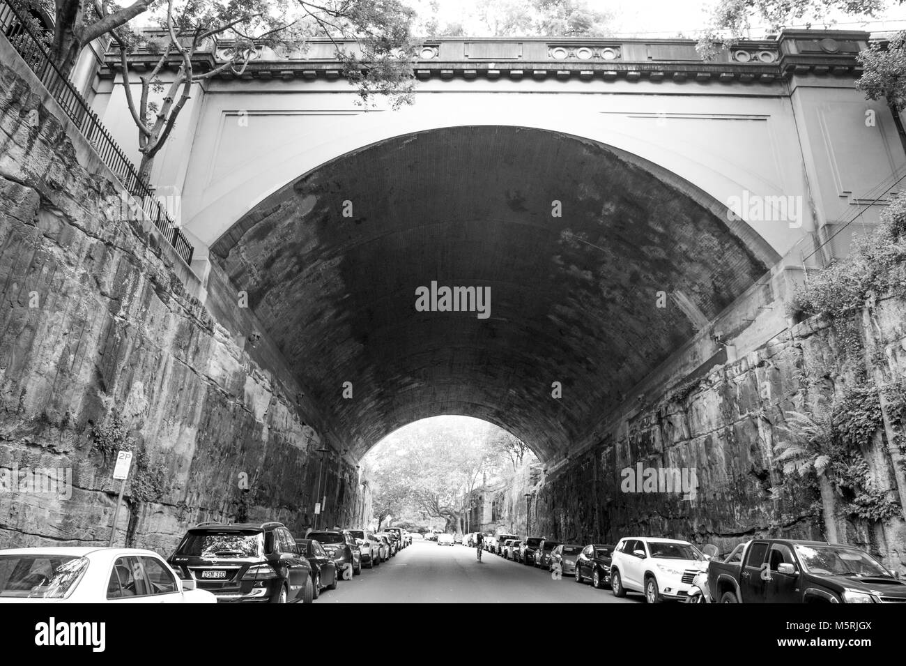 The Argyle Cut in monochrome. The Rocks. AUSTRALIA Stock Photo