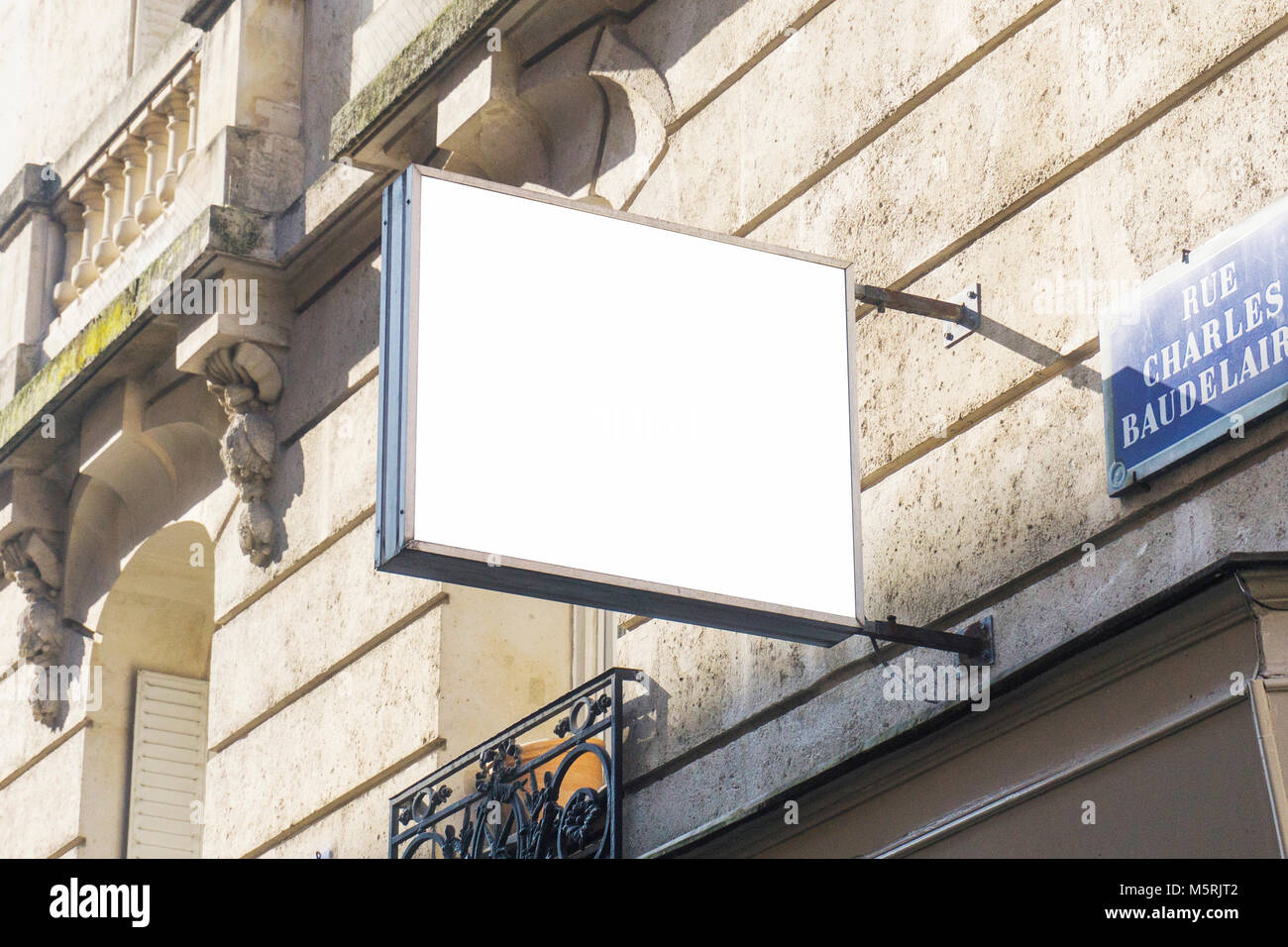 Blank white shop sign ready for your design Stock Photo Alamy