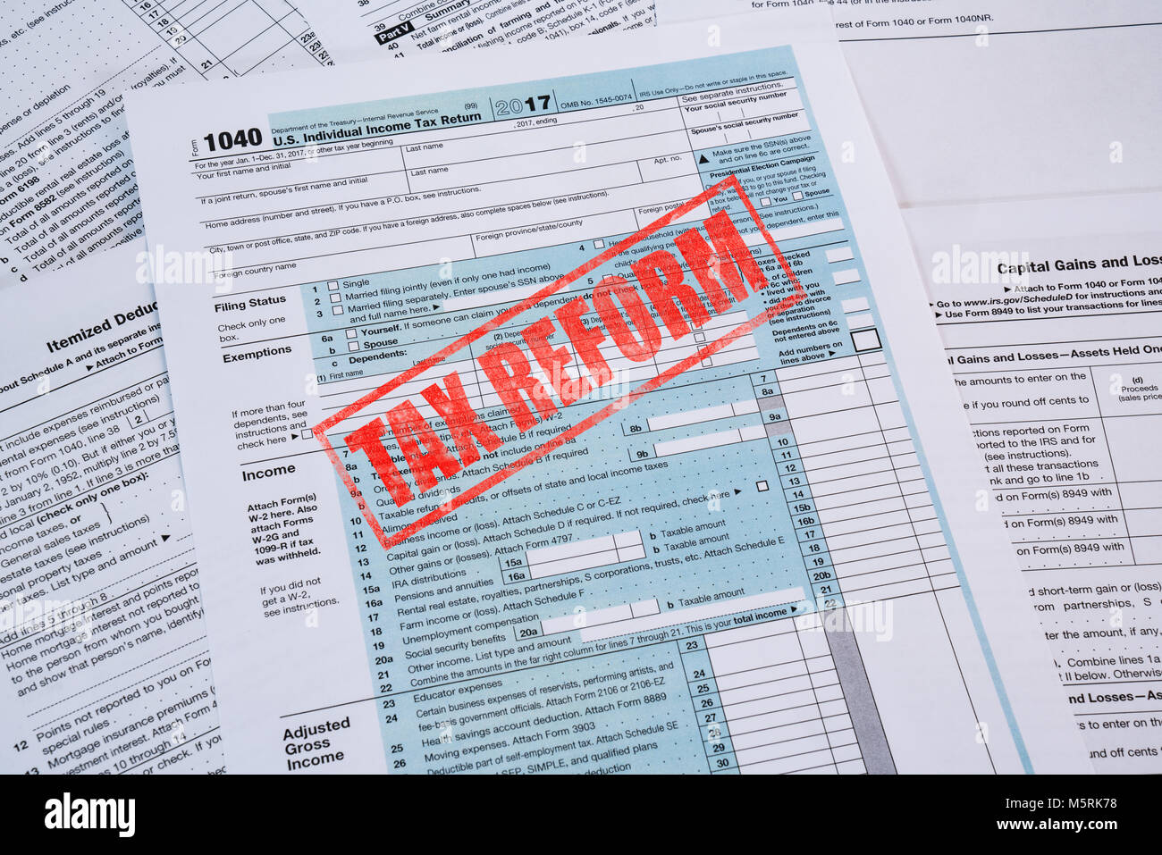 IRS 1040 Tax Form with red Tax Reform Stamp Stock Photo