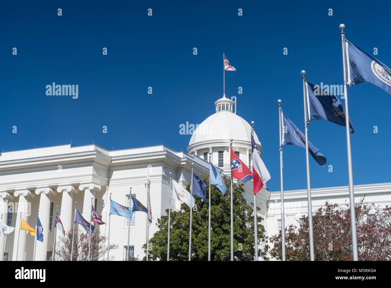 State Flags at the Alabama State Capitol Building in Montgomery, Alabama Stock Photo