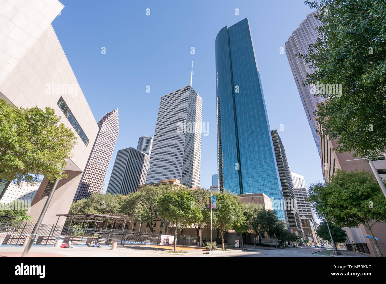 HOUSTON, TX - OCTOBER 29, 2017: Downtown Houston, Texas city skyline from Lamar Street Stock Photo