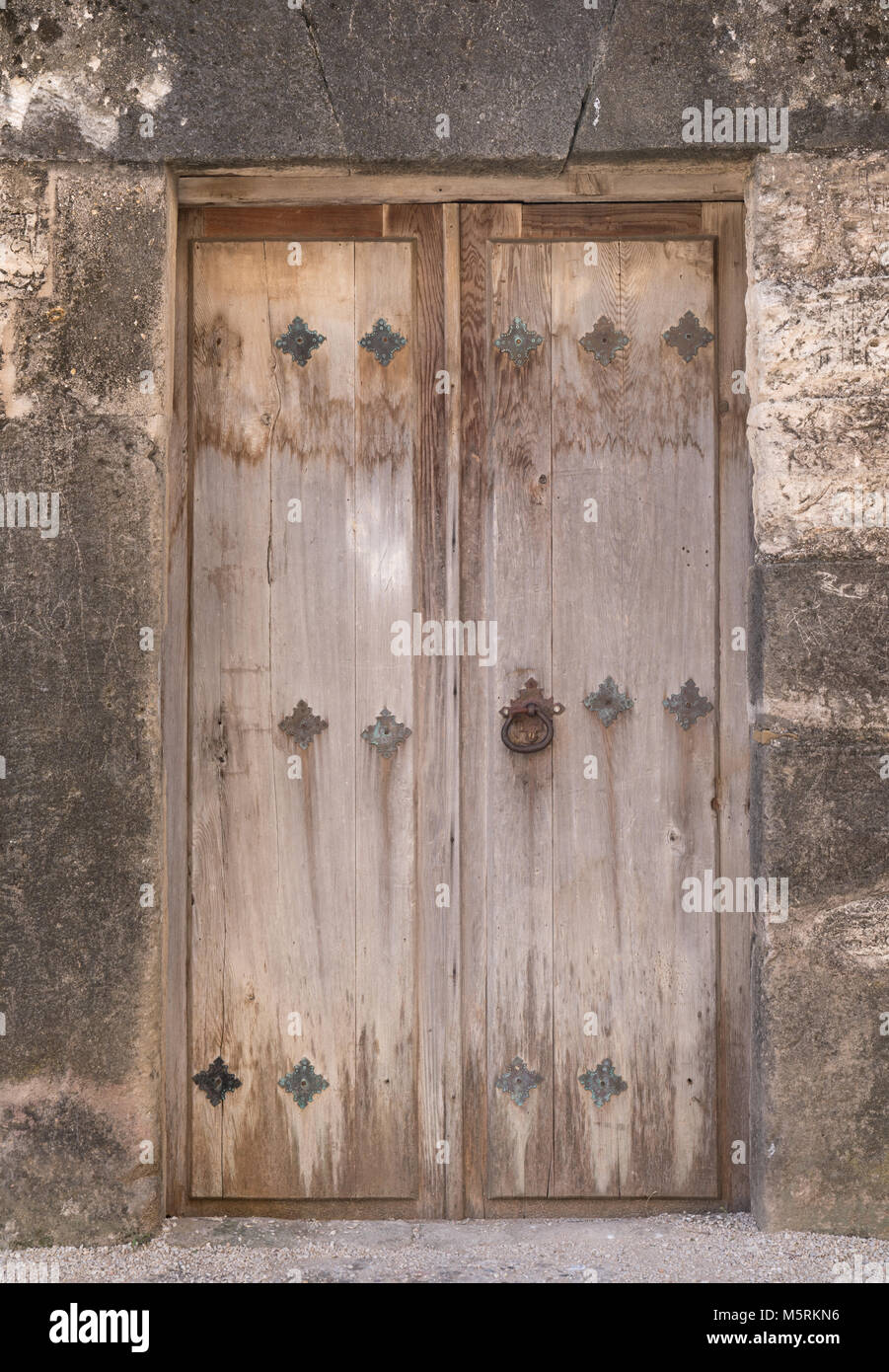 Old Wooden Doorway at Mission San Juan in Texas Stock Photo