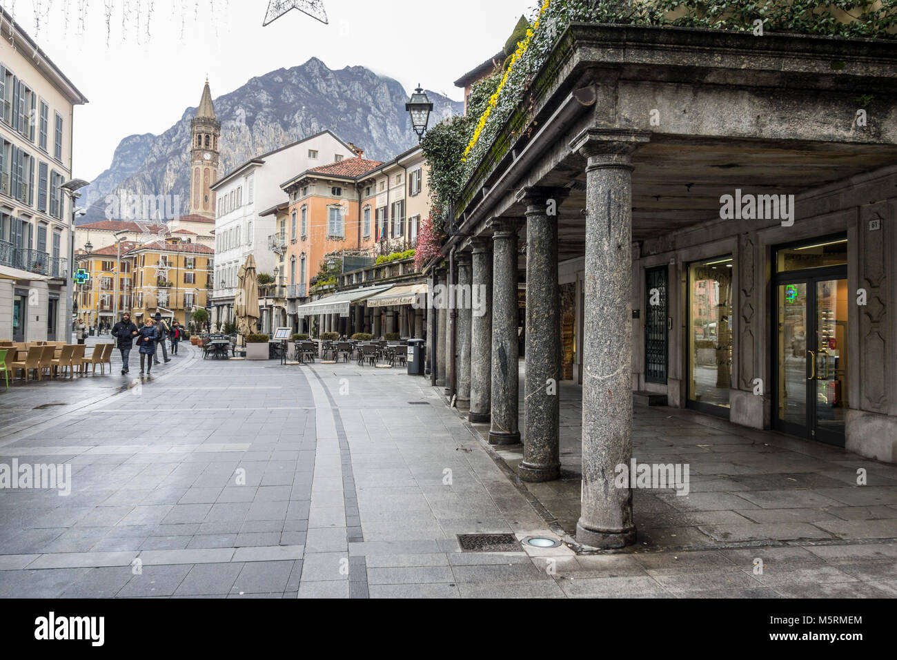 Street view, historic center,square,piazza XX settembre in Lecco, Italy. Stock Photo