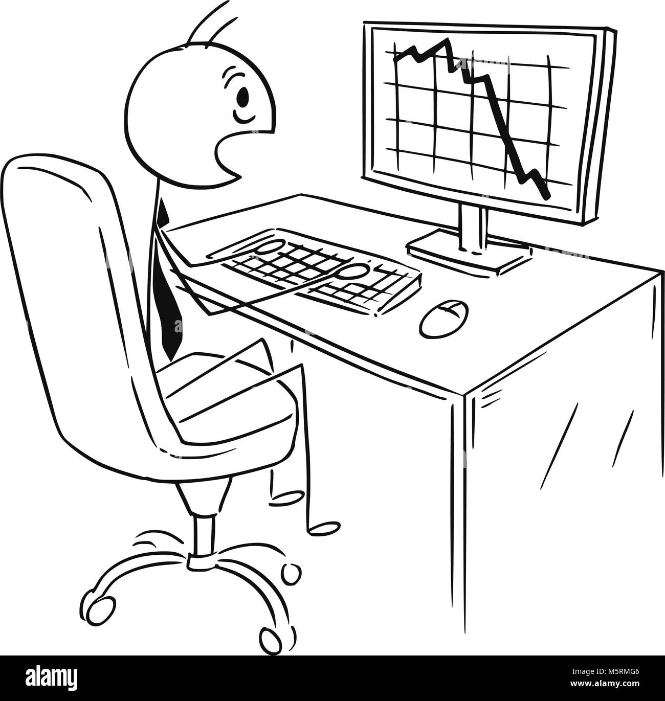 Cartoon of Businessman Shocked by Market, Profit or Cost Chart or Graph Falling Down Stock Vector