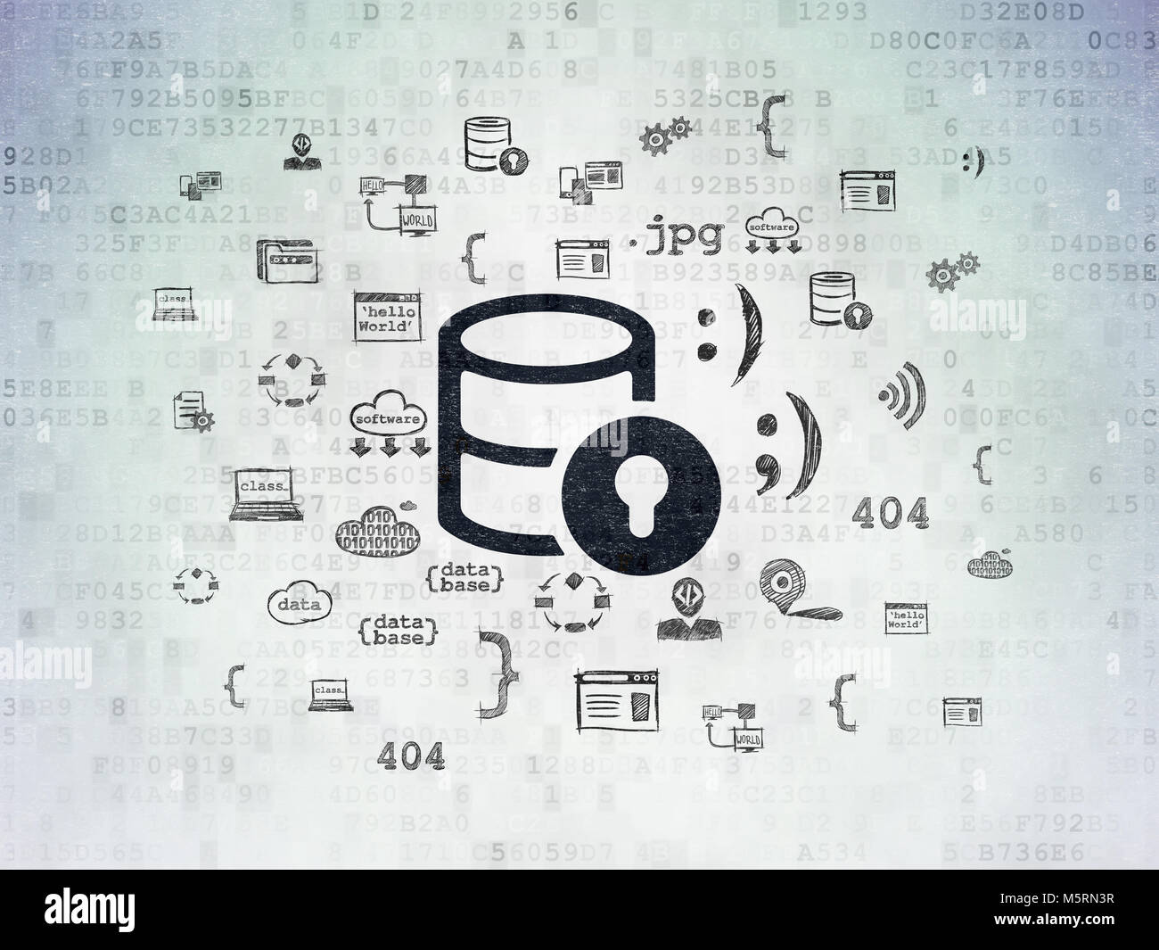Database concept: Database With Lock on Digital Data Paper background ...