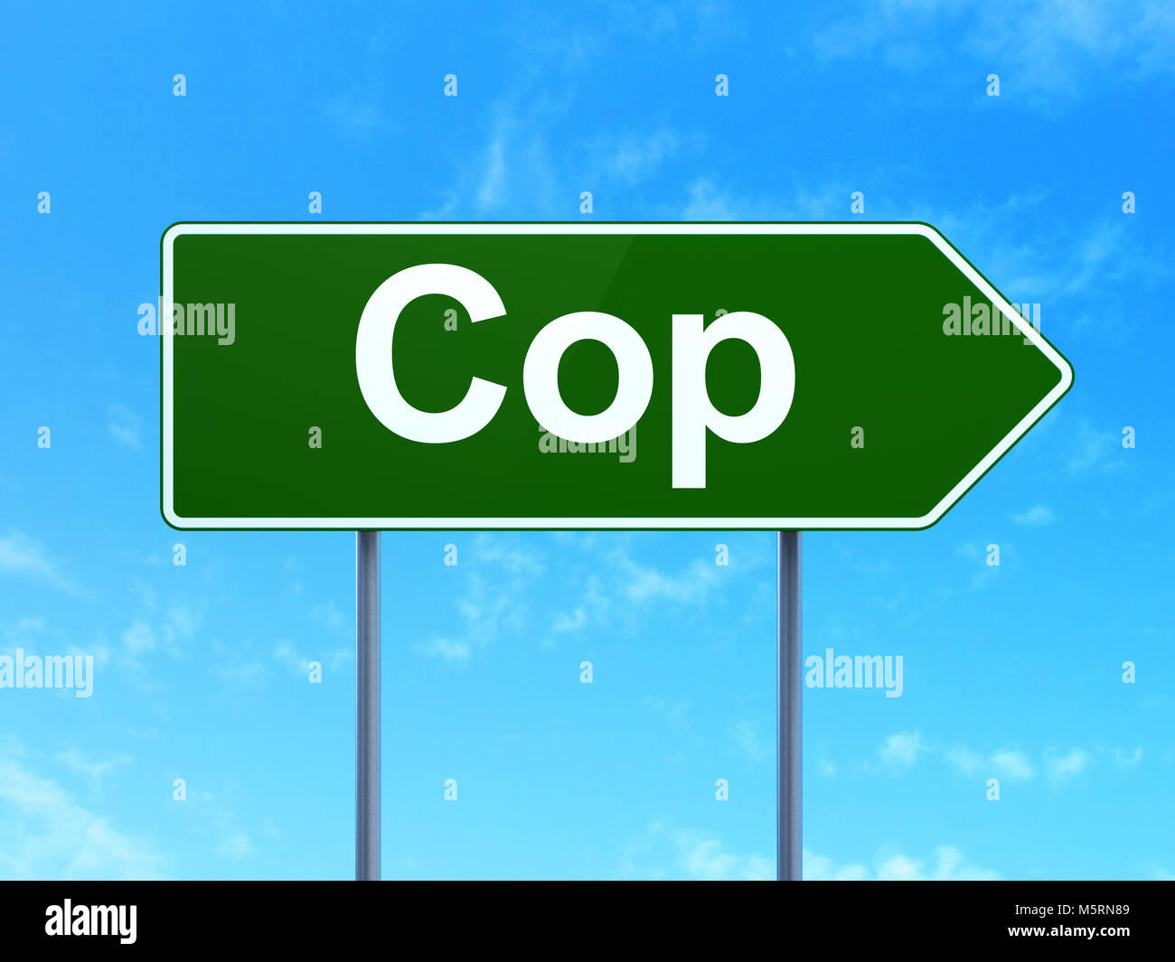 Law concept: Cop on road sign background Stock Photo - Alamy