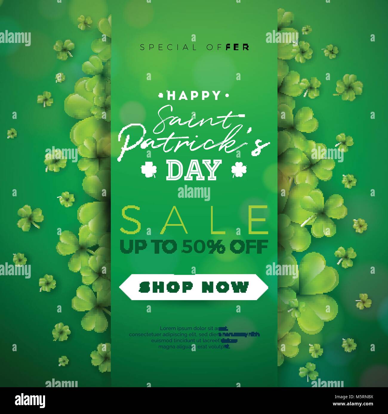 St. Patrick's Day Sale Design, with Clover and Typography Letter on Green  Background. Vector Irish Lucky Holiday Design Template for Coupon, Banner,  Voucher or Promotional Poster Stock Vector Image & Art -