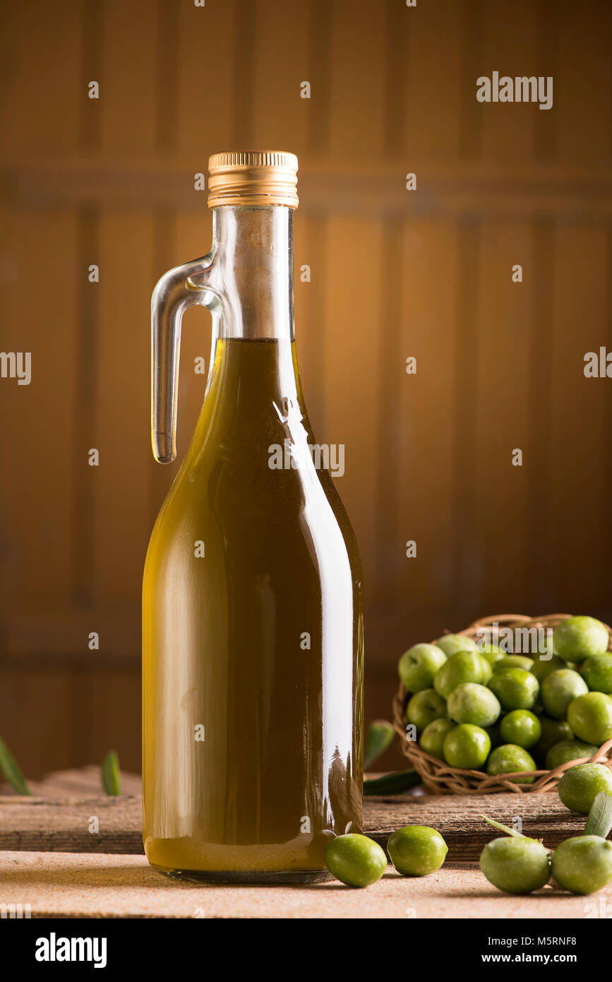 Bottle of extra virgin olive oil Stock Photo