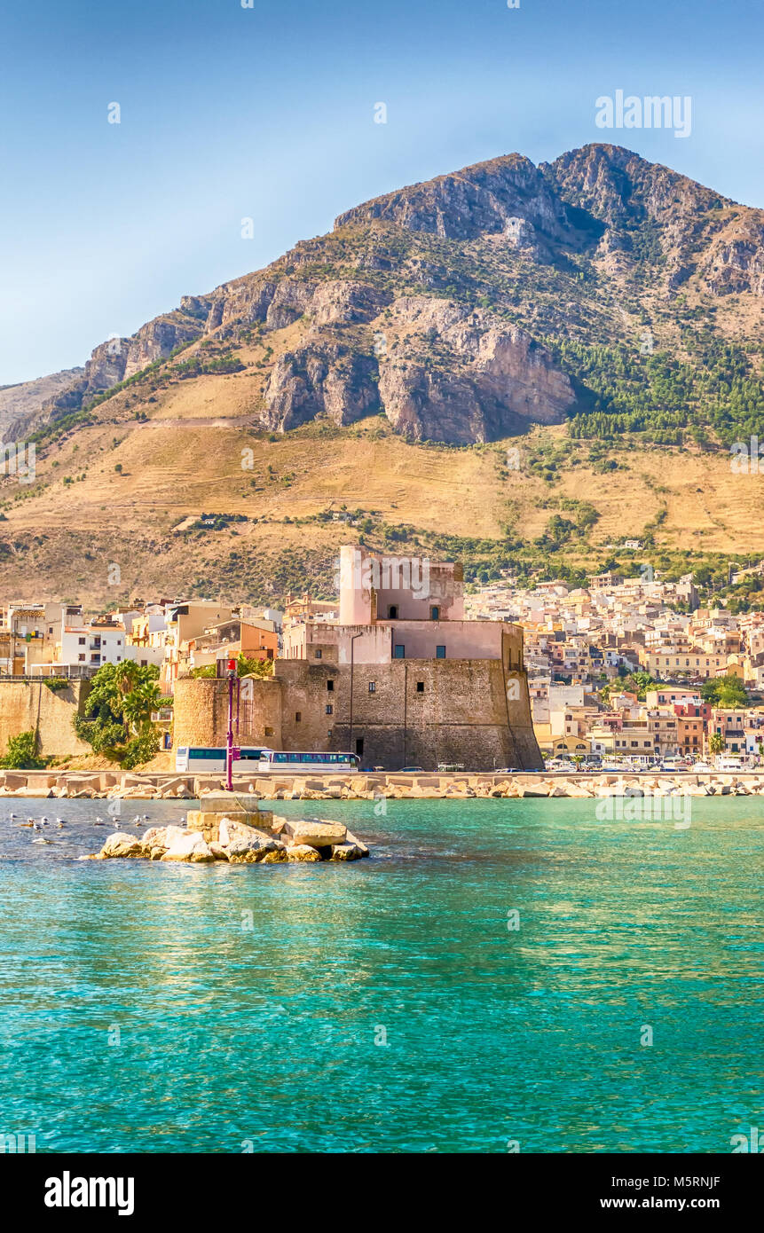 View from the sea of the town of Castellammare del Golfo, Trapani ...