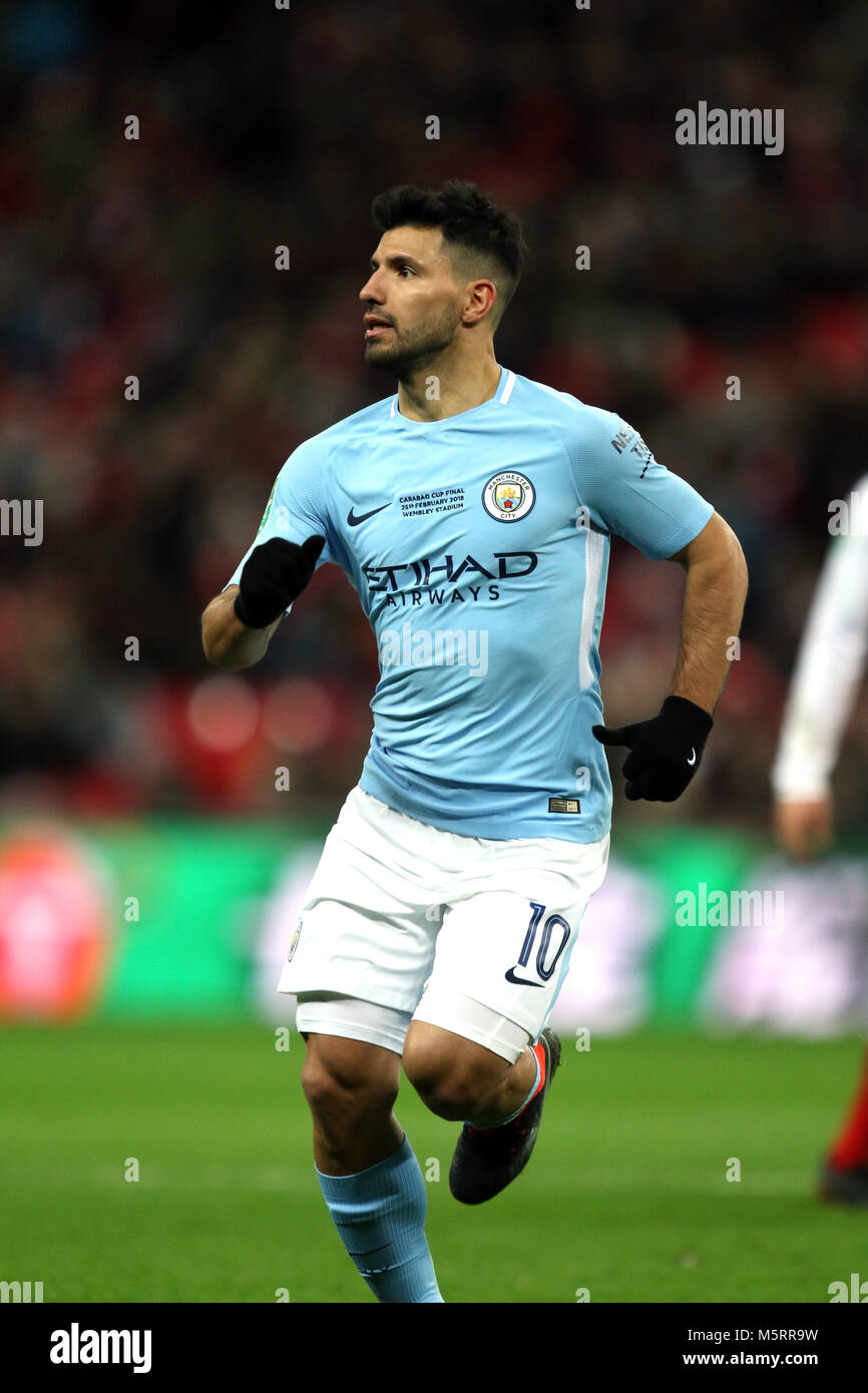 Wembley Stadium, London, UK. 25th Feb, 2018. Sergio Aguero (MC) at The  Carabao Cup Final - Arsenal v Manchester City, at Wembley Stadium, London,  on February 25, 2018. **THIS PICTURE IS FOR