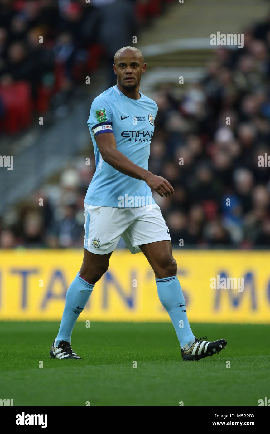 Wembley Stadium, London, UK. 25th Feb, 2018. Vincent Kompany (MC) at The Carabao Cup Final - Arsenal v Manchester City, at Wembley Stadium, London, on February 25, 2018. **THIS PICTURE IS FOR EDITORIAL USE ONLY** Credit: Paul Marriott/Alamy Live News Stock Photo