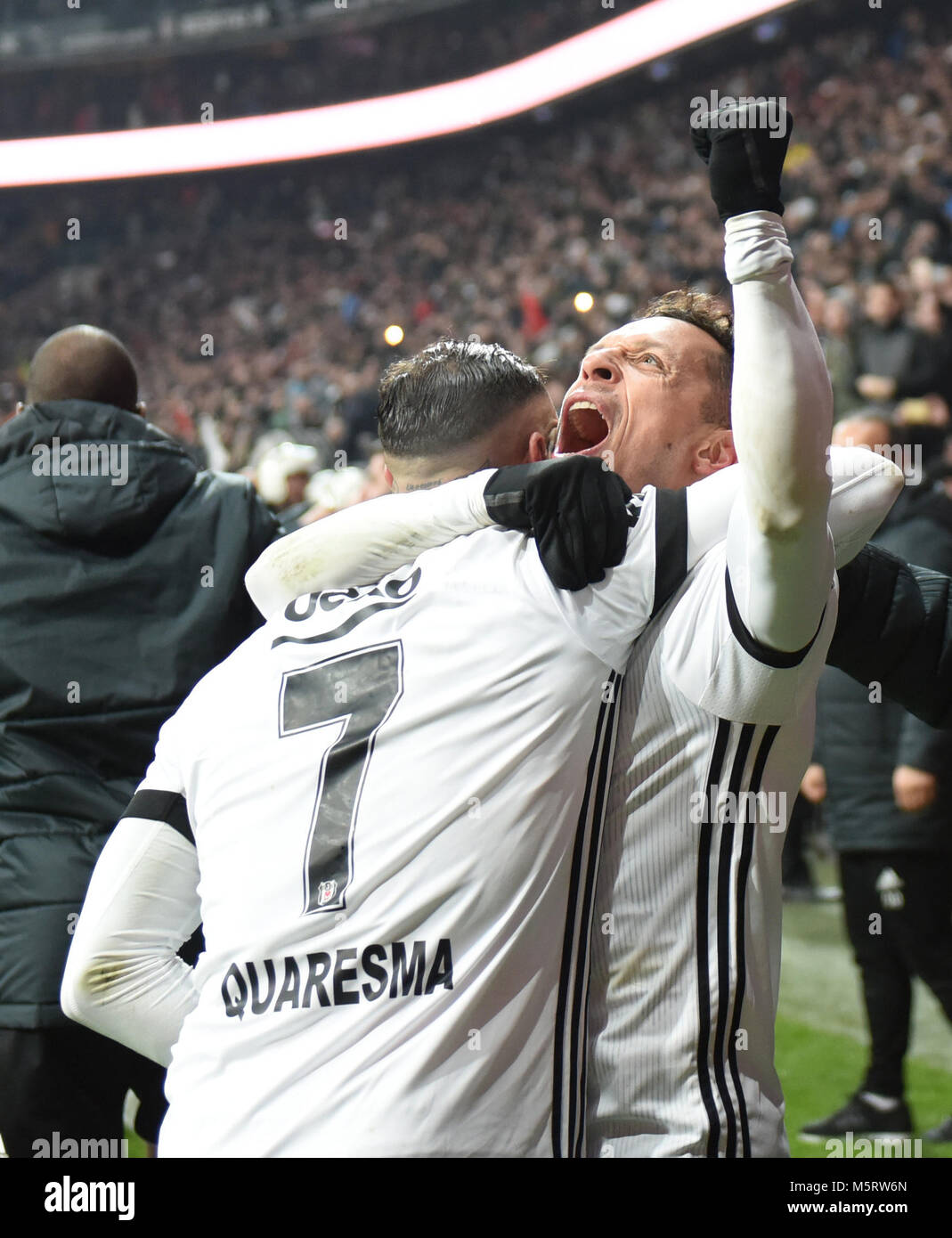 Istanbul, Turkey. 7th Apr, 2018. Dusko Tosic of Besiktas celebrates scoring  during 2017-2018 Turkish Super League match between Besiktas and Goztepe in  Istanbul, Turkey, on April 7, 2018. Besiktas won 5-1. Credit