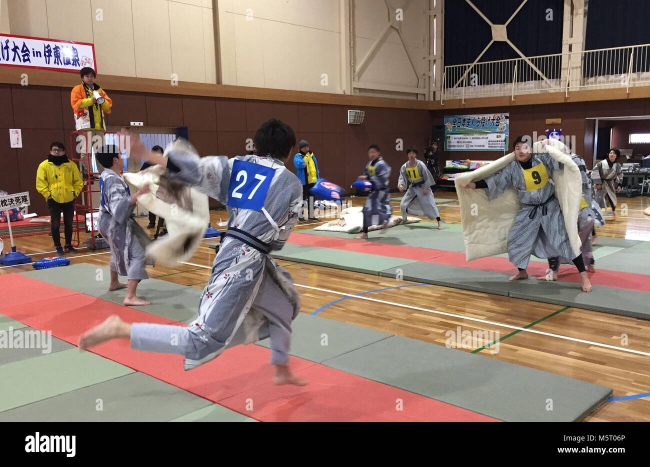 25 February 2018, Japan, Ito Participants of the annual pillow fight