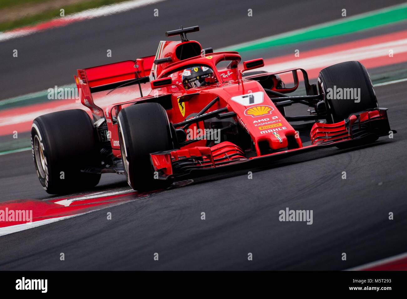 Ferrari Formula One Finnish Driver Kimi Raikkonen Steers His Car Stock Photo Alamy