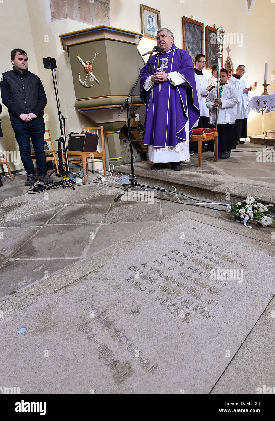 More than 100 pilgrims commemorated Czech Catholic priest Josef Toufar (1902-1950), who was killed by the communist secret police (StB), in the Church of the Assumption of the Blessed Virgin Mary in Cihost, Czech Republic, February 25, 2018. The event started with a concert, followed by a mass celebrated by Premonstratensian Monastery abbot Marian Rudolf Kosik. Toufar, who served in Cihost, was investigated by the StB in connection with the 'Cihost miracle' in December 1949 when a cross standing on the main altar of the local church moved several times during his sermon. The communist regime u Stock Photo