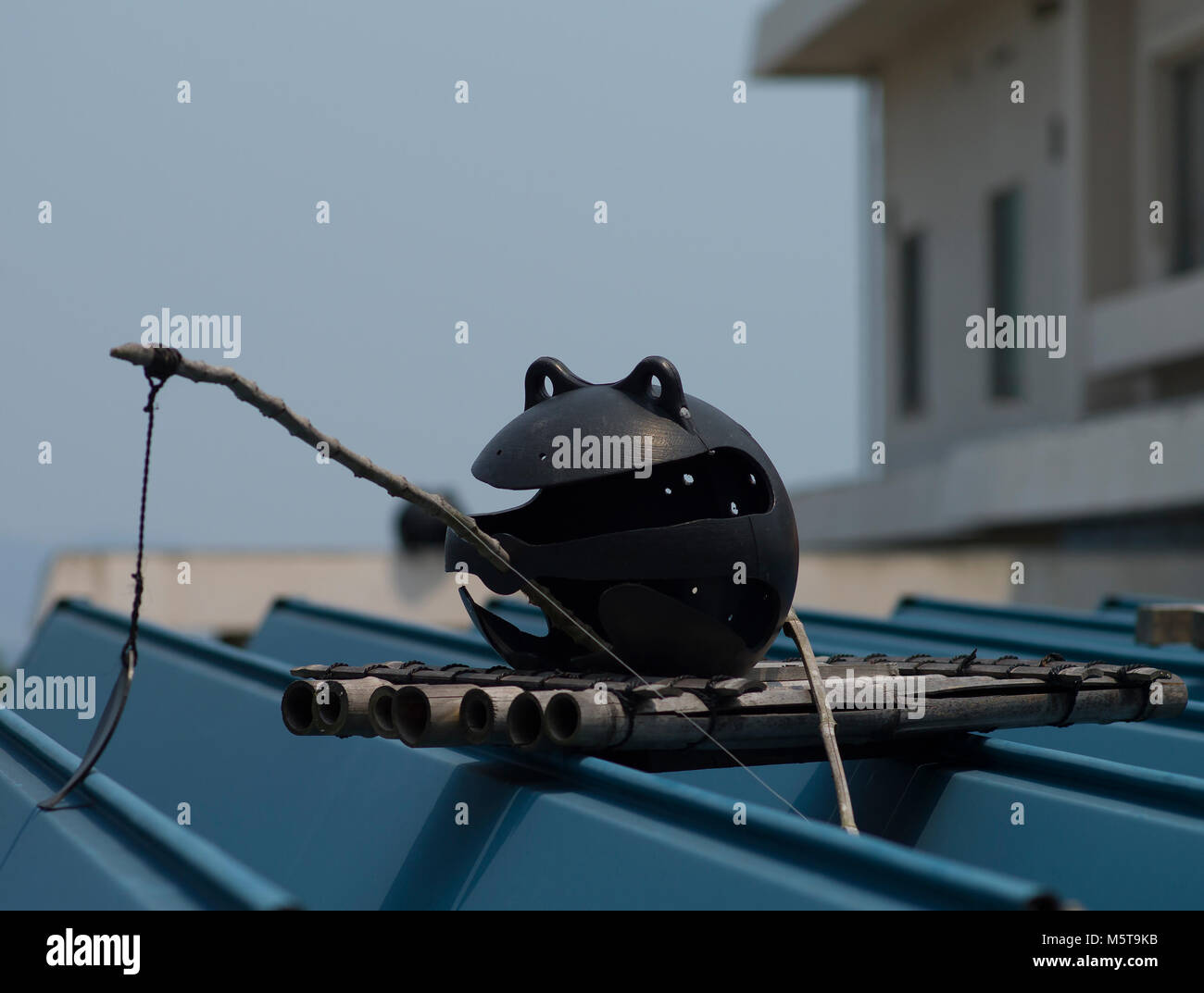 Plastic buoys frog art installation at Naoshima island, Japan. Stock Photo