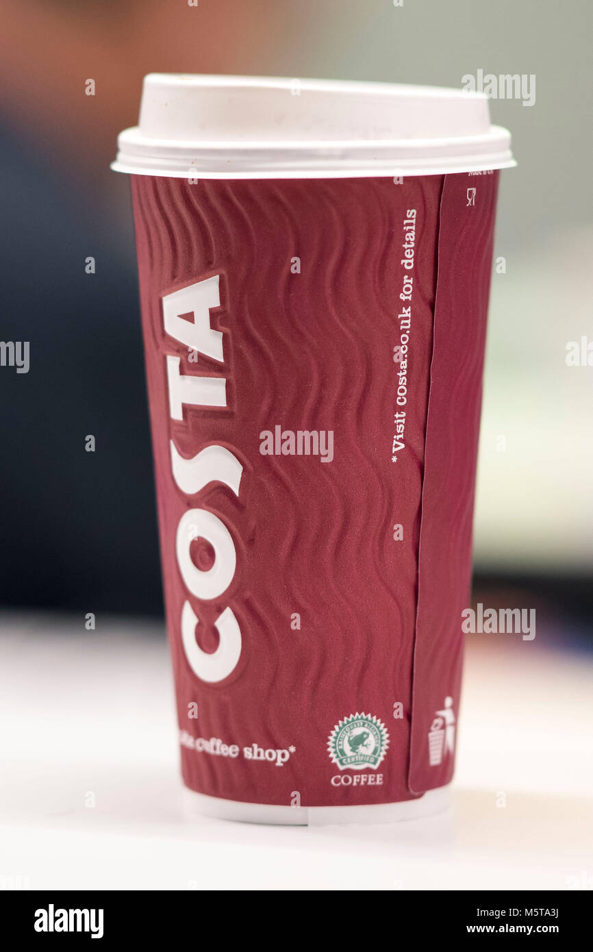 costa coffee paper cup on a table. Stock Photo