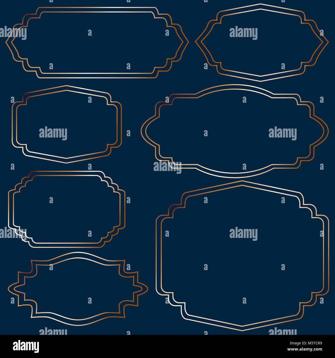 Set of golden vintage frames on blue background Stock Vector Image ...