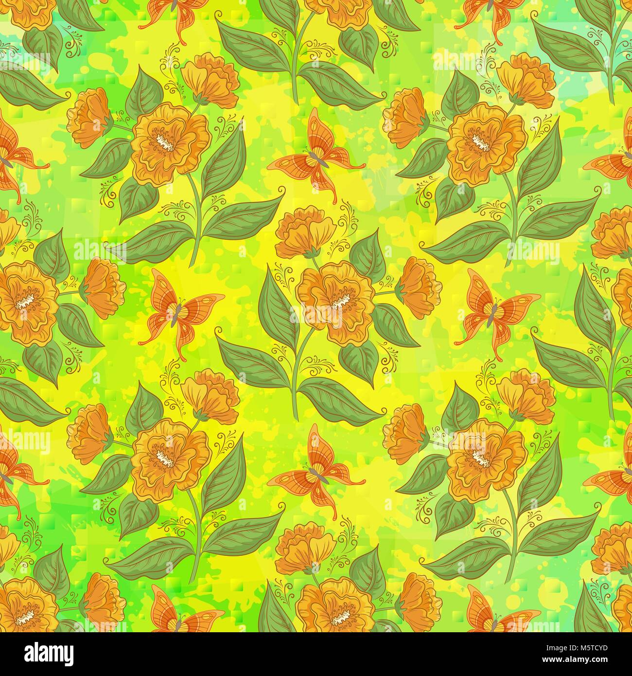 Seamless Pattern, Flowers and Butterflies Stock Vector Image & Art - Alamy