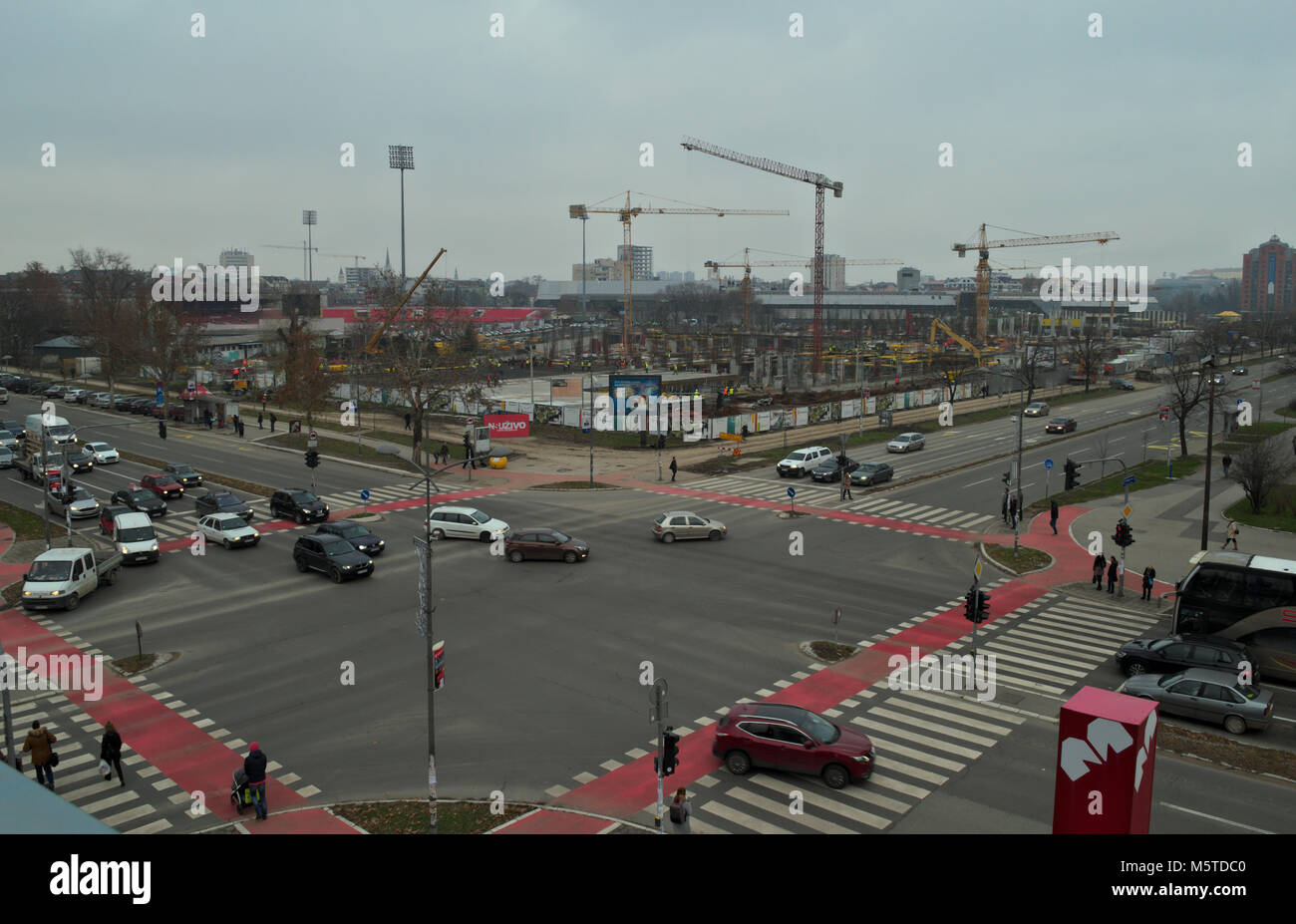 Crossroad and construction of new mall in Novi Sad, Serbia Stock Photo
