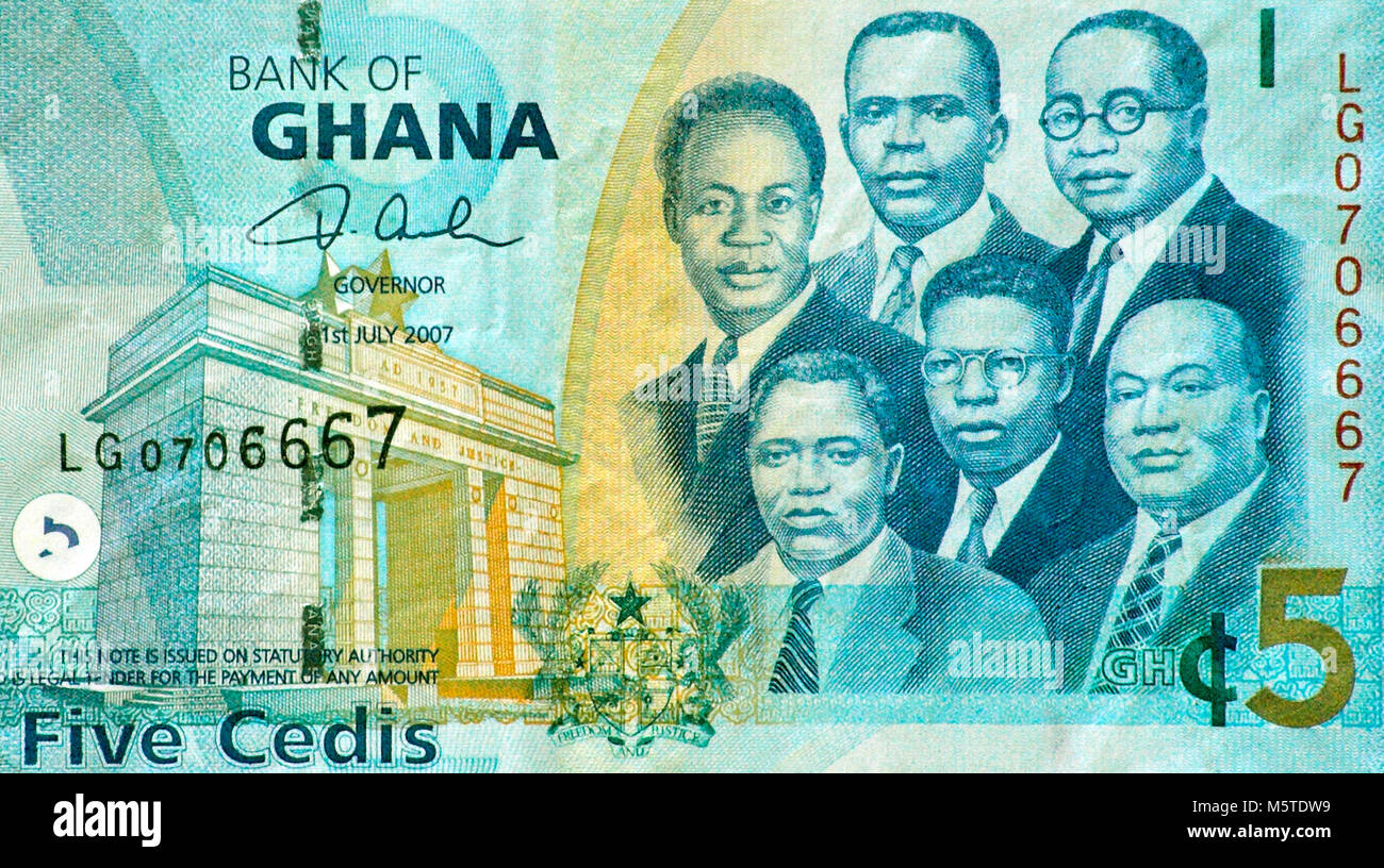 Ghana Five 5 Cedi Bank Note Stock Photo