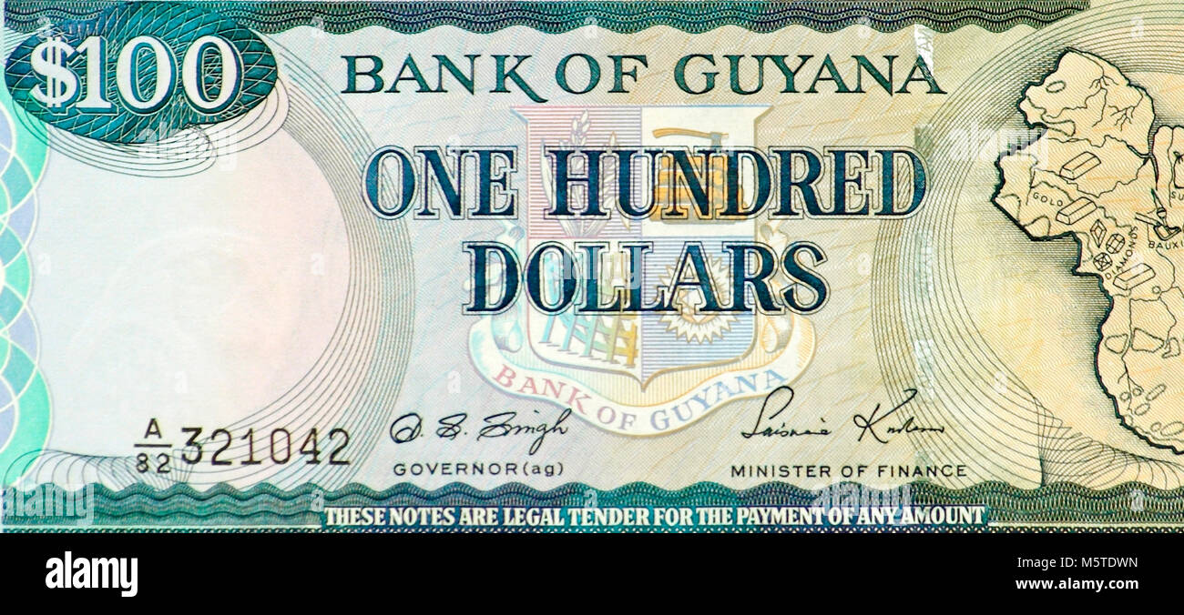 Guyana One Hundred Dollar Bank Note Stock Photo