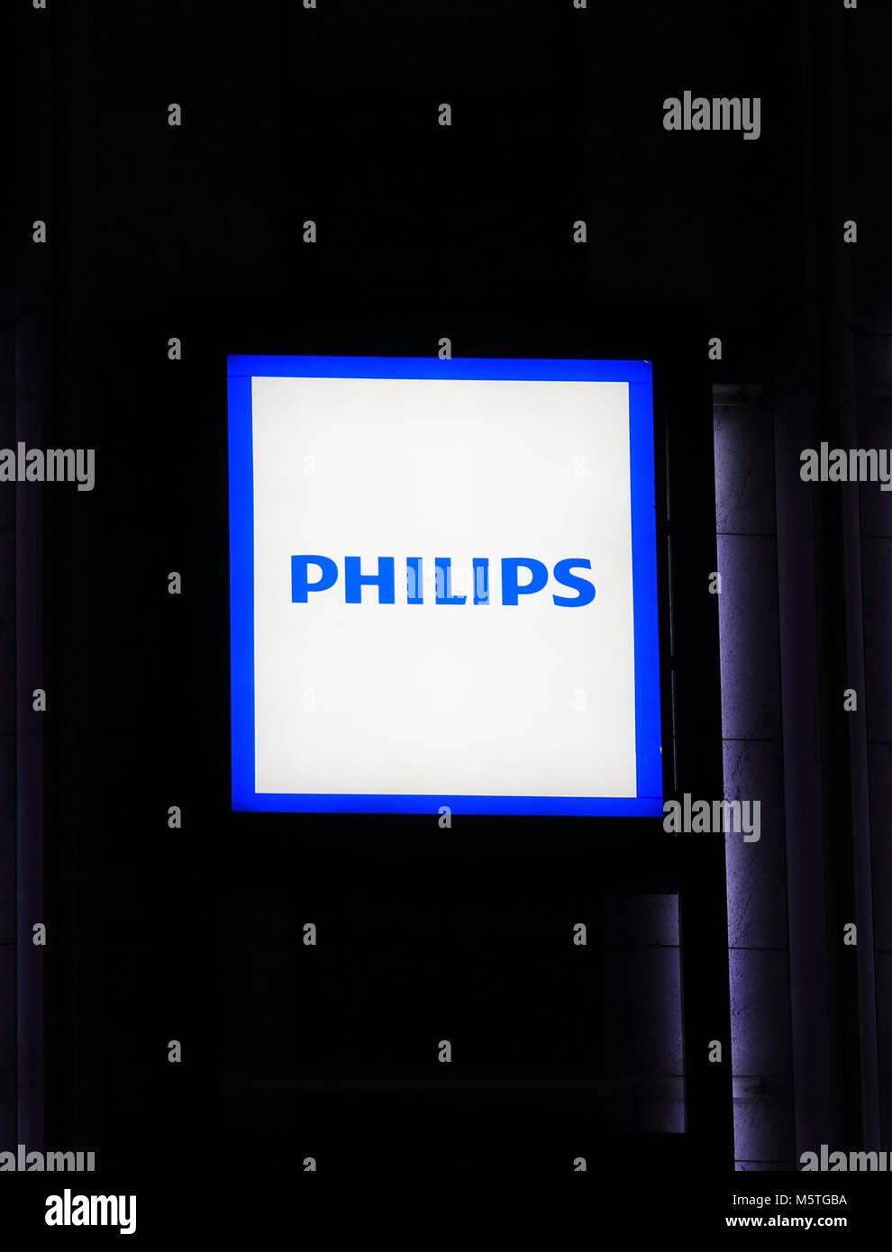 Philips technology company logo. Philips is a Dutch technology company headquartered in Amsterdam founded in 1891. Stock Photo
