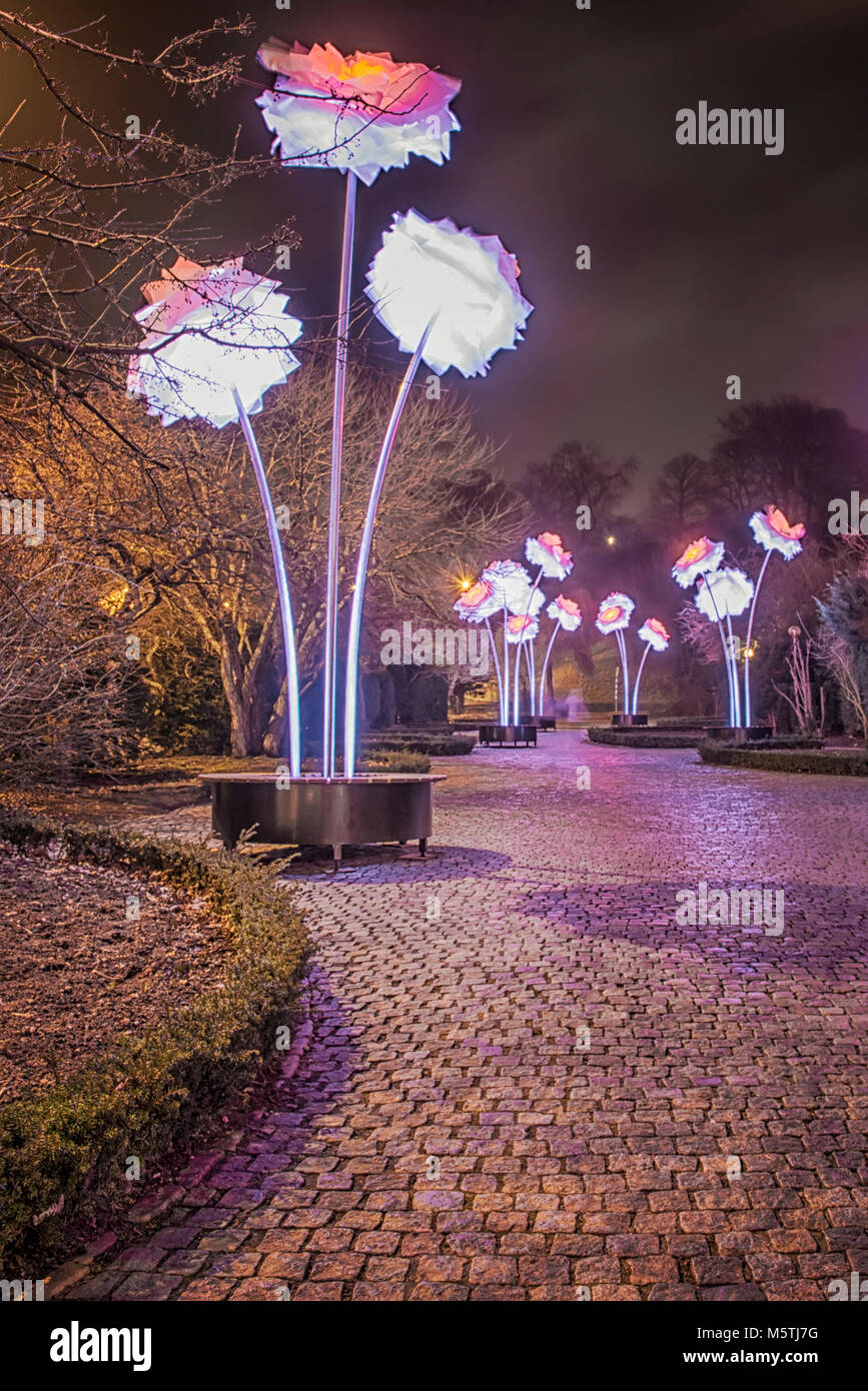 HELSINGBORG, SWEDEN - FEBRUARY 13, 2018: One of the many imaginative illuminations in the cities festival of light called dromljus. Stock Photo