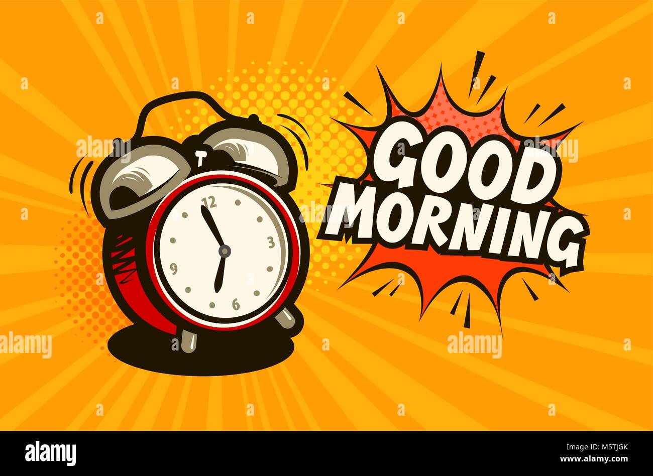 Good morning, banner. Alarm clock, wake-up time concept. Cartoon vector illustration Stock Vector