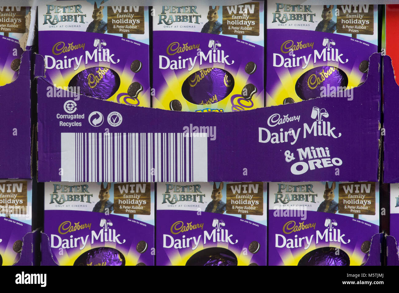 Cadbury Dairy Milk easter eggs for sale in a store window. Stock Photo