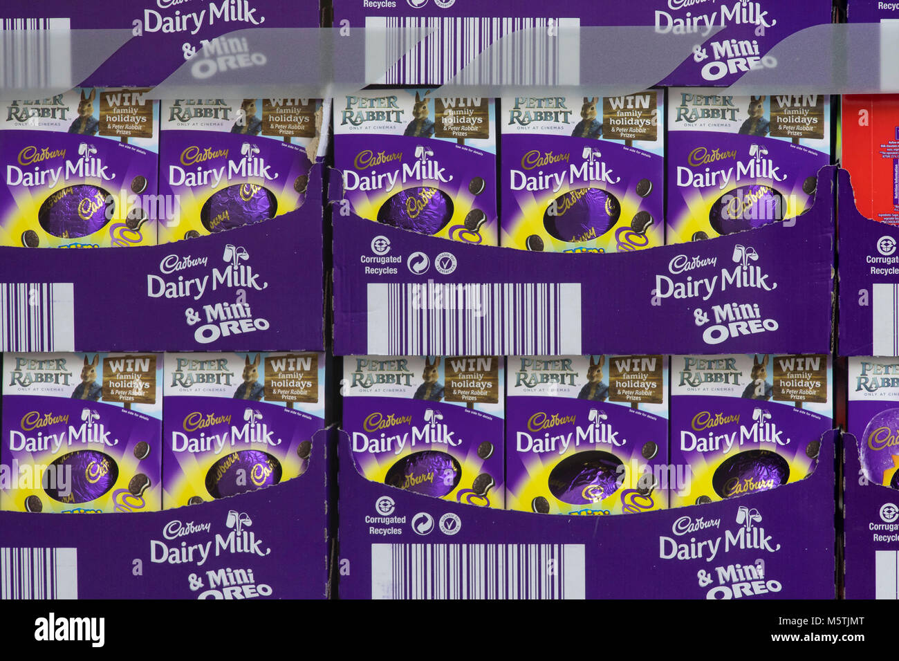 Cadbury Dairy Milk easter eggs for sale in a store window. Stock Photo