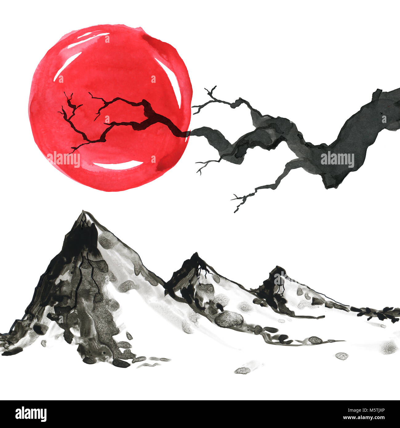 Mountains in Japanese style. Watercolor hand painting illustration