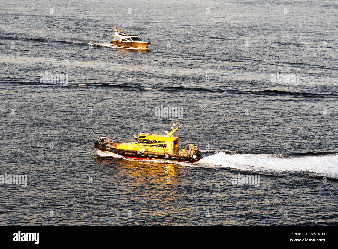 A coast guard and a motorboat in bosphorus Istanbul Stock Photo - Alamy