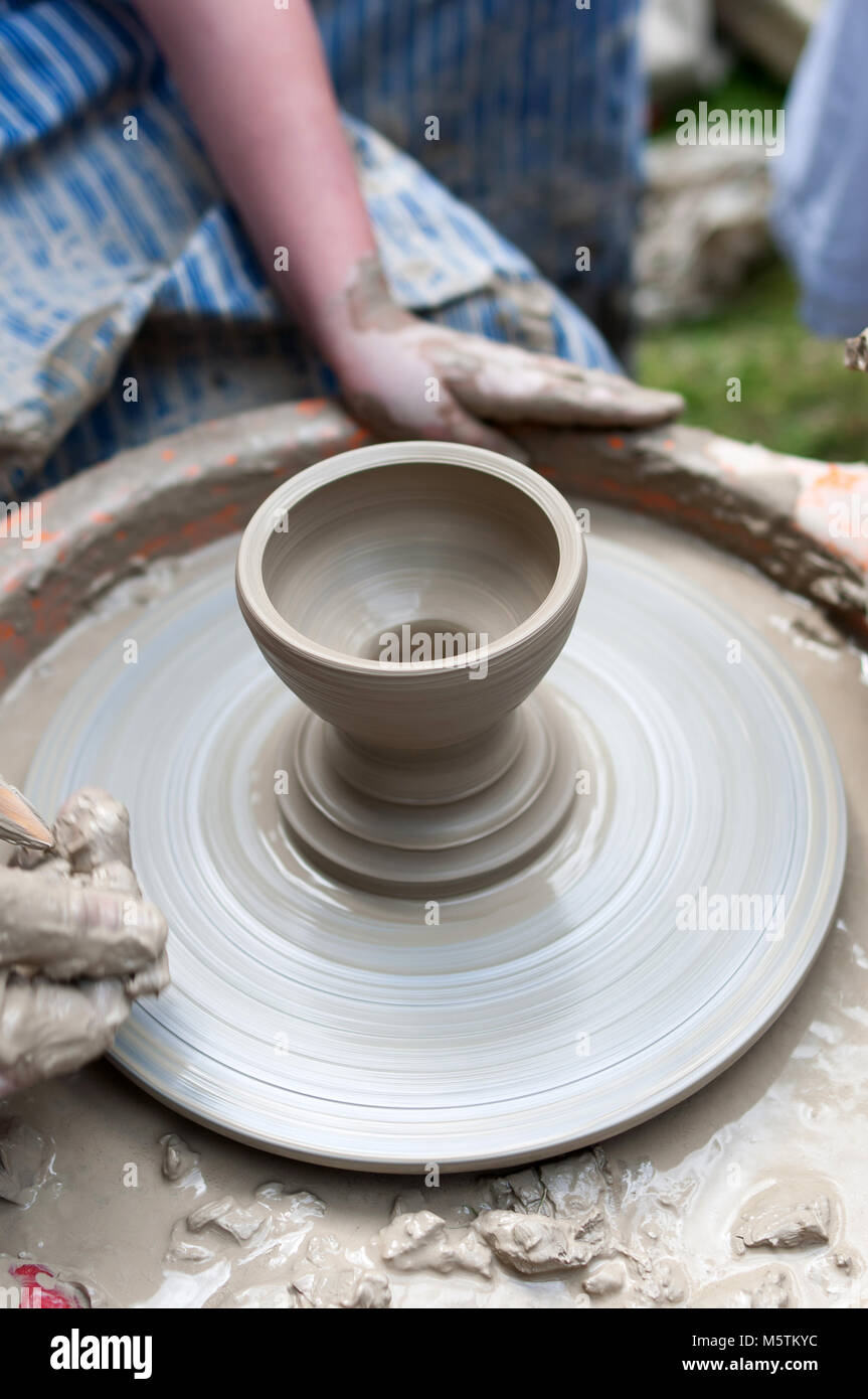 Pottery formation process of the clay dish with traditional method as