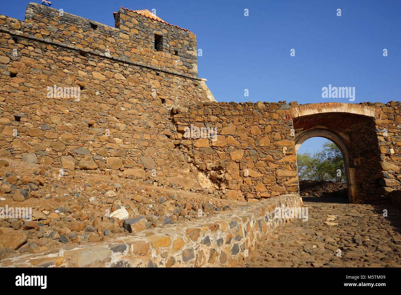 Outer wall and Gate of  Fort Real de São Filipe, Cidade Velha, Santiago Island, Cape Verde Stock Photo