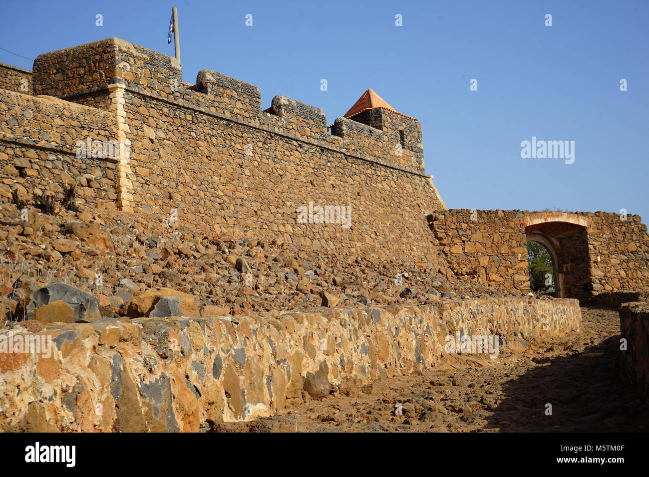 Outer wall and Gate of  Fort Real de São Filipe, Cidade Velha, Santiago Island, Cape Verde Stock Photo