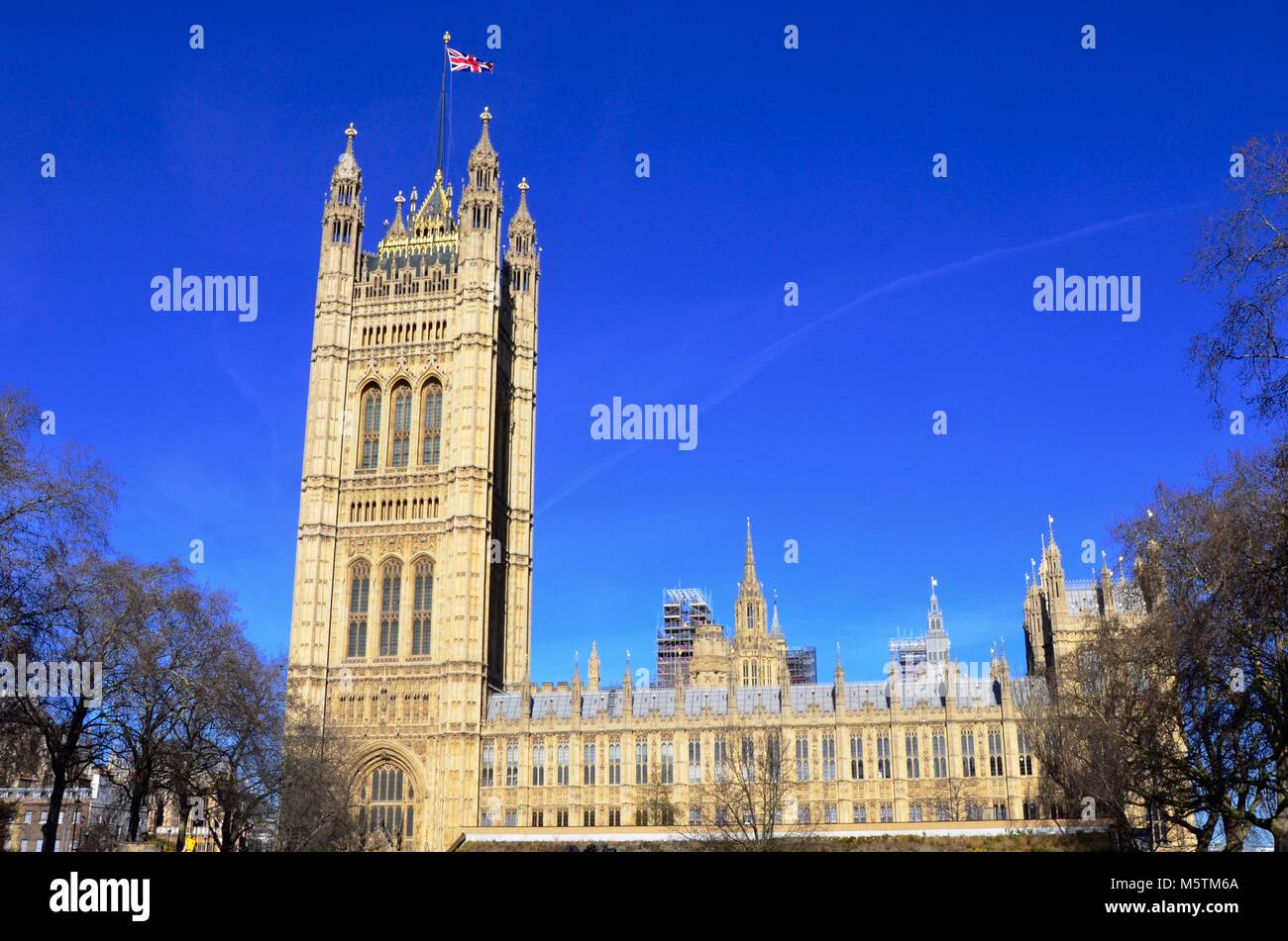 The Victoria Tower at the Houses of Parliament, London, England Stock Photo