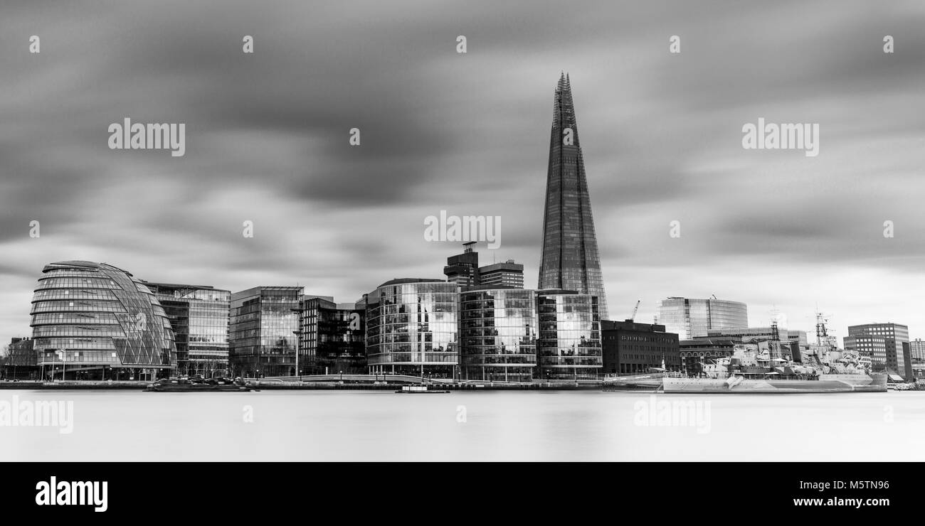 London Skyline view of The Shard, City Hall, More London and HMS Belfast - London, England Stock Photo