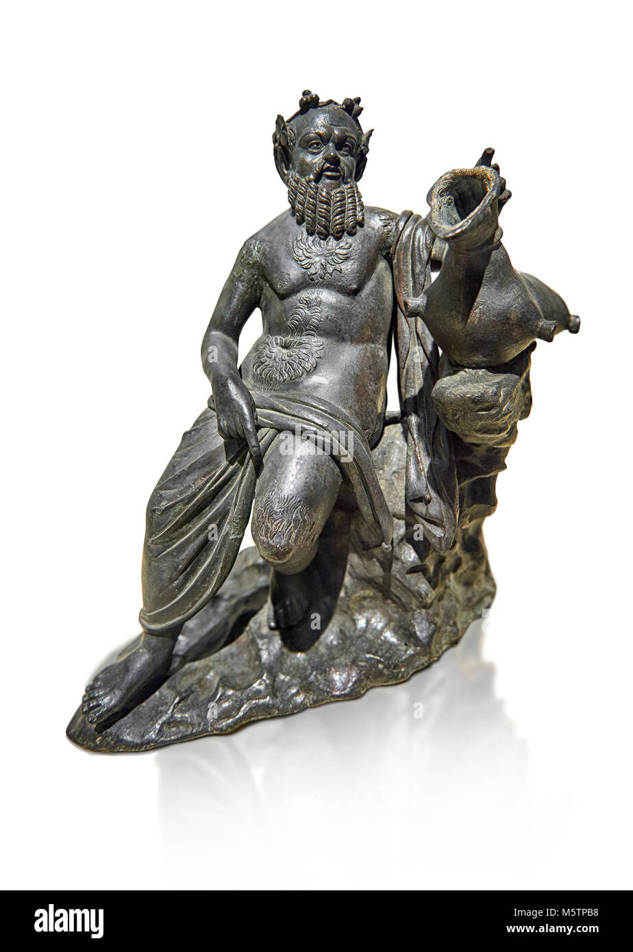 Roman Bronze sculpture of Silenus from atrium of the Villa of the Papyri in Herculaneum, Museum of Archaeology, Italy, white background Stock Photo