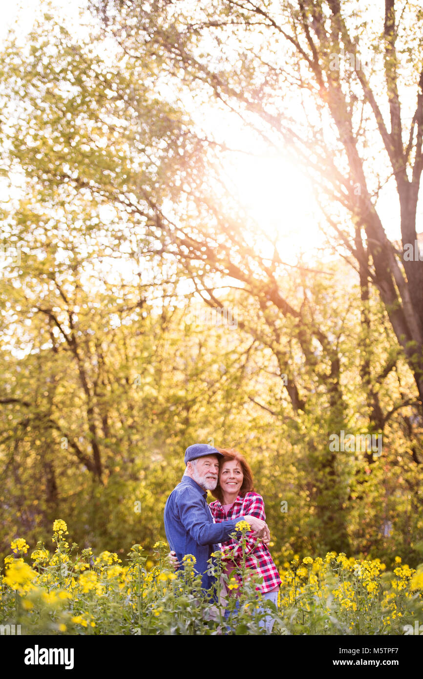 Beautiful senior couple in love outside in spring nature Stock Photo ...